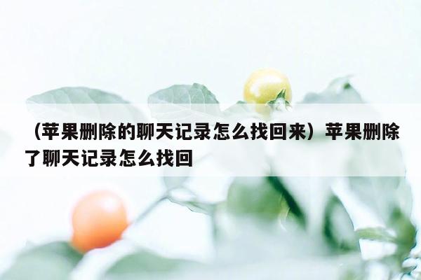 （苹果删除的聊天记录怎么找回来）苹果删除了聊天记录怎么找回