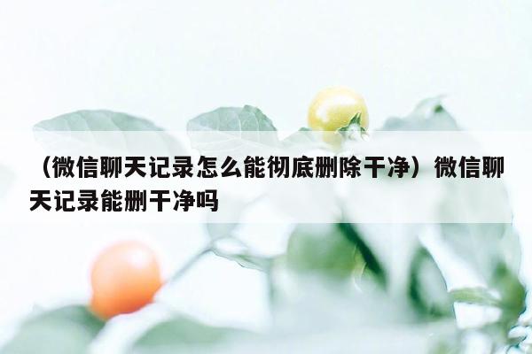 （微信聊天记录怎么能彻底删除干净）微信聊天记录能删干净吗