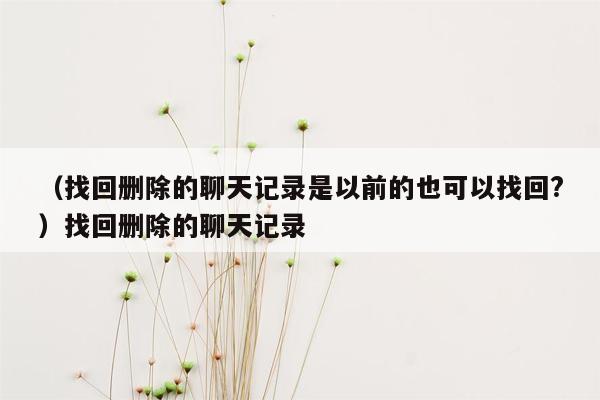 （找回删除的聊天记录是以前的也可以找回?）找回删除的聊天记录