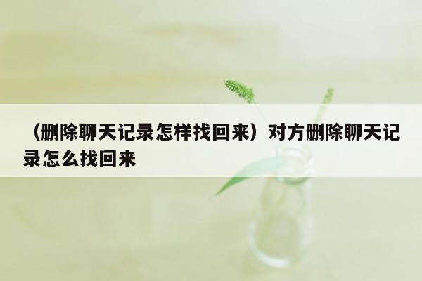 （删除聊天记录怎样找回来）对方删除聊天记录怎么找回来