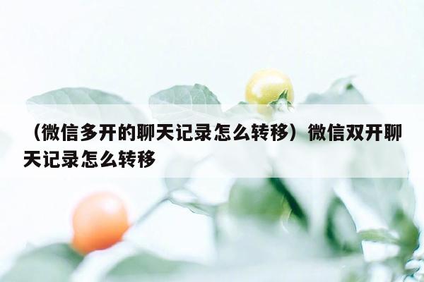 （微信多开的聊天记录怎么转移）微信双开聊天记录怎么转移