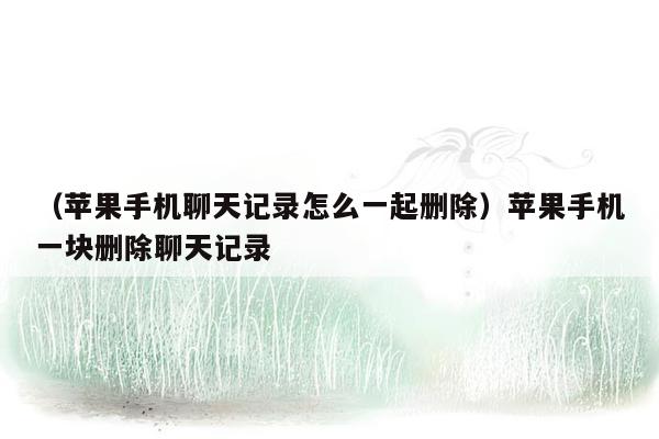 （苹果手机聊天记录怎么一起删除）苹果手机一块删除聊天记录