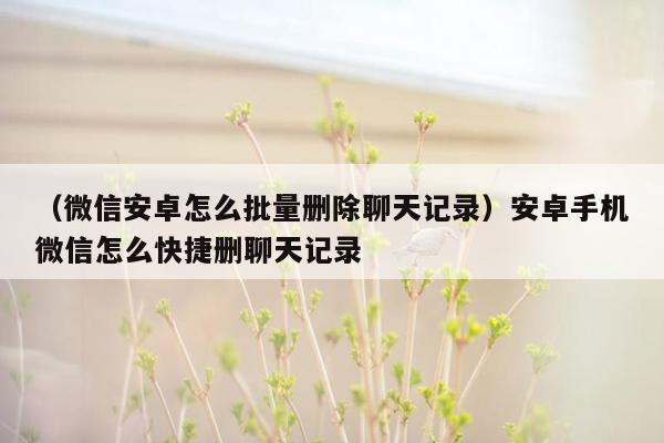 （微信安卓怎么批量删除聊天记录）安卓手机微信怎么快捷删聊天记录