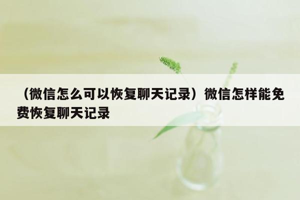 （微信怎么可以恢复聊天记录）微信怎样能免费恢复聊天记录