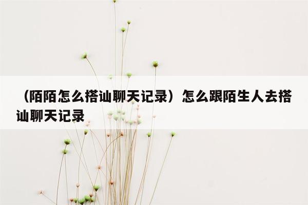 （陌陌怎么搭讪聊天记录）怎么跟陌生人去搭讪聊天记录