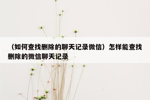 （如何查找删除的聊天记录微信）怎样能查找删除的微信聊天记录