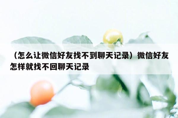 （怎么让微信好友找不到聊天记录）微信好友怎样就找不回聊天记录