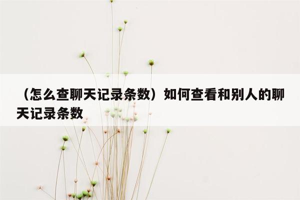 （怎么查聊天记录条数）如何查看和别人的聊天记录条数