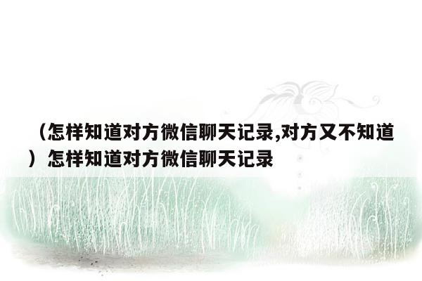 （怎样知道对方微信聊天记录,对方又不知道）怎样知道对方微信聊天记录