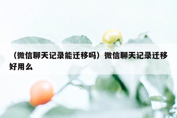 （微信聊天记录能迁移吗）微信聊天记录迁移好用么