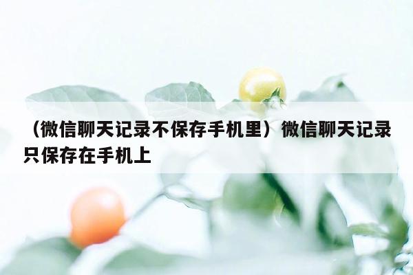 （微信聊天记录不保存手机里）微信聊天记录只保存在手机上