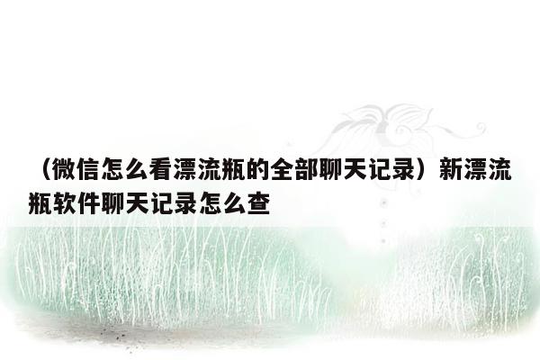 （微信怎么看漂流瓶的全部聊天记录）新漂流瓶软件聊天记录怎么查