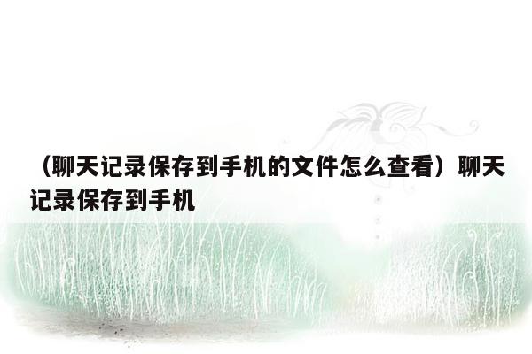 （聊天记录保存到手机的文件怎么查看）聊天记录保存到手机