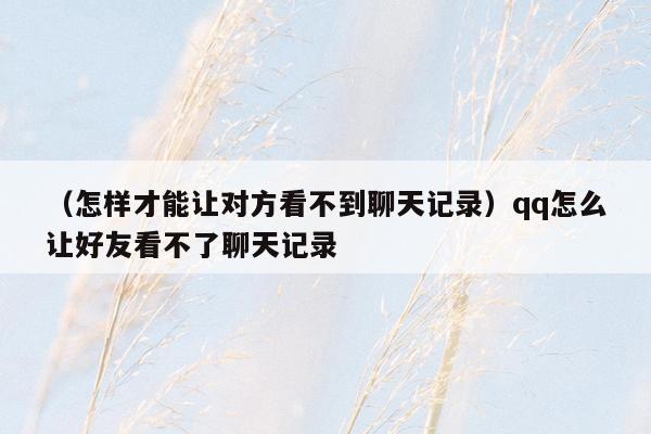 （怎样才能让对方看不到聊天记录）qq怎么让好友看不了聊天记录