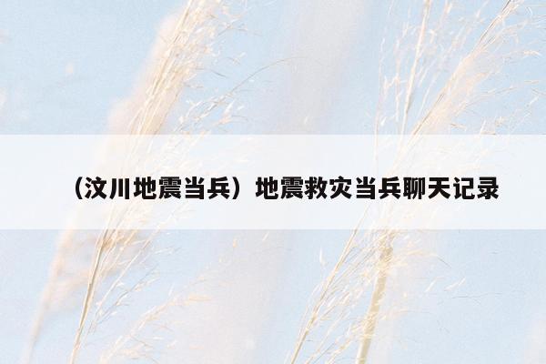 （汶川地震当兵）地震救灾当兵聊天记录