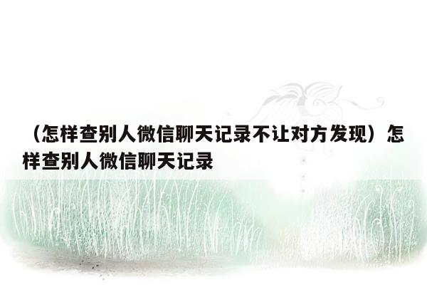 （怎样查别人微信聊天记录不让对方发现）怎样查别人微信聊天记录