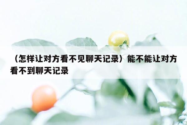 （怎样让对方看不见聊天记录）能不能让对方看不到聊天记录