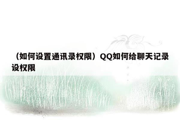 （如何设置通讯录权限）QQ如何给聊天记录设权限