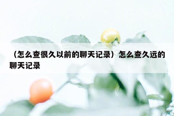 （怎么查很久以前的聊天记录）怎么查久远的聊天记录