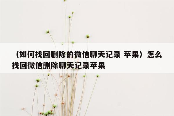 （如何找回删除的微信聊天记录 苹果）怎么找回微信删除聊天记录苹果