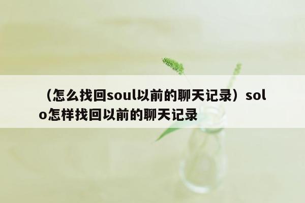 （怎么找回soul以前的聊天记录）solo怎样找回以前的聊天记录