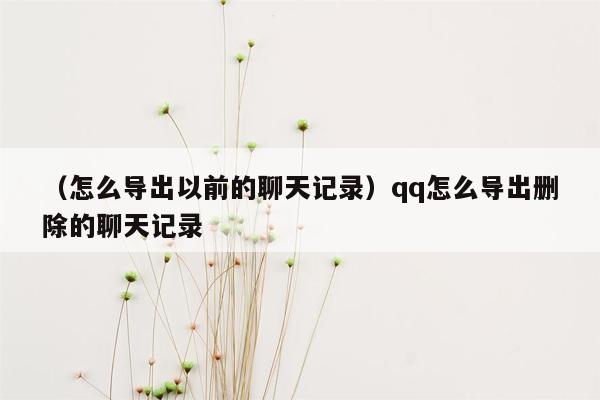 （怎么导出以前的聊天记录）qq怎么导出删除的聊天记录