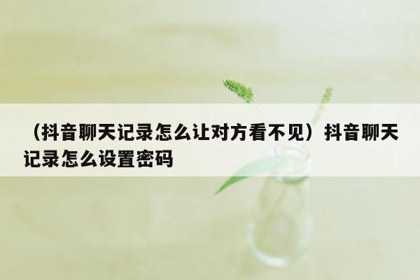 （抖音聊天记录怎么让对方看不见）抖音聊天记录怎么设置密码