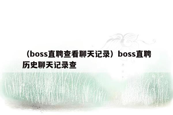 （boss直聘查看聊天记录）boss直聘历史聊天记录查