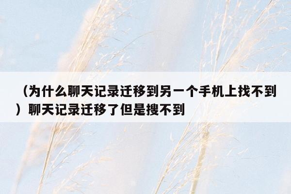 （为什么聊天记录迁移到另一个手机上找不到）聊天记录迁移了但是搜不到